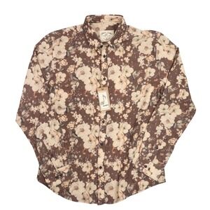Stitch Note Western Wool Shirt Mens M Brown Floral Rockabilly Retro New NWT